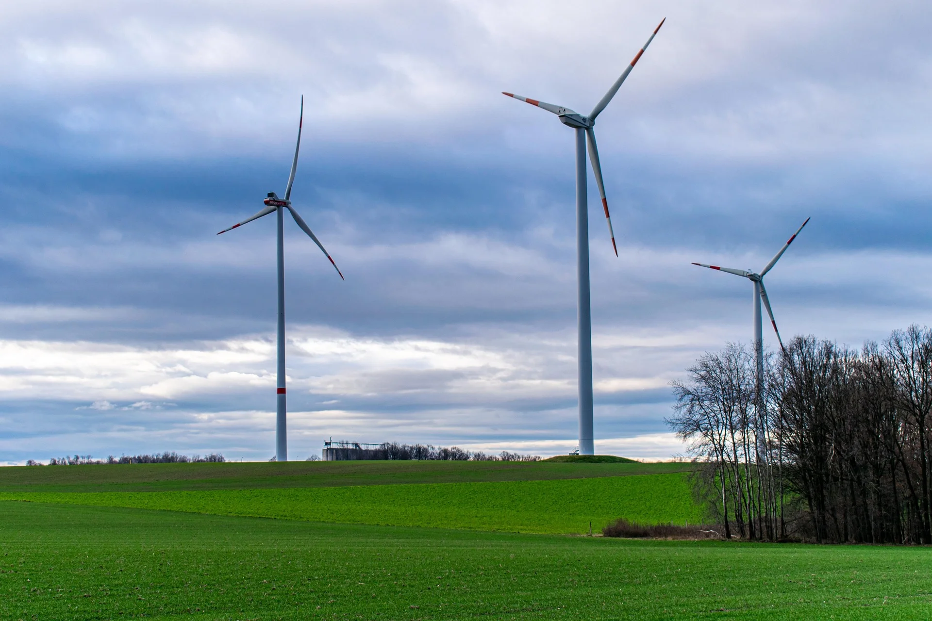 Windmolens in een groen veld